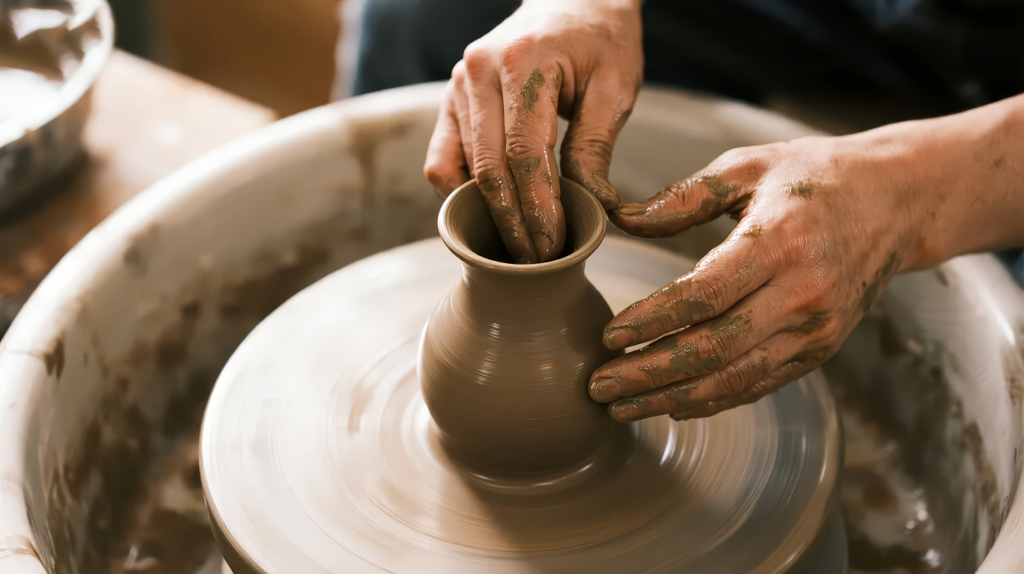 陶艺家专注制陶的传统手工艺匠人精神