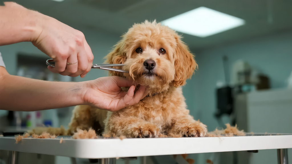 宠物狗美容修剪的可爱与专业护理场景