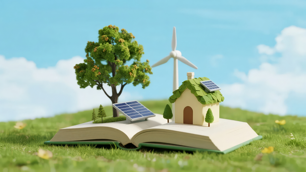 书本上的绿色家园环保可持续发展概念