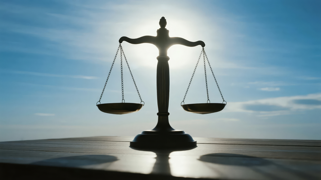 法律天平剪影的公平正义与权威背景图