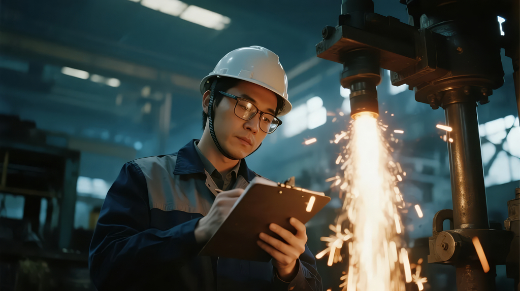 工程师监督激光切割的工业制造场景背景