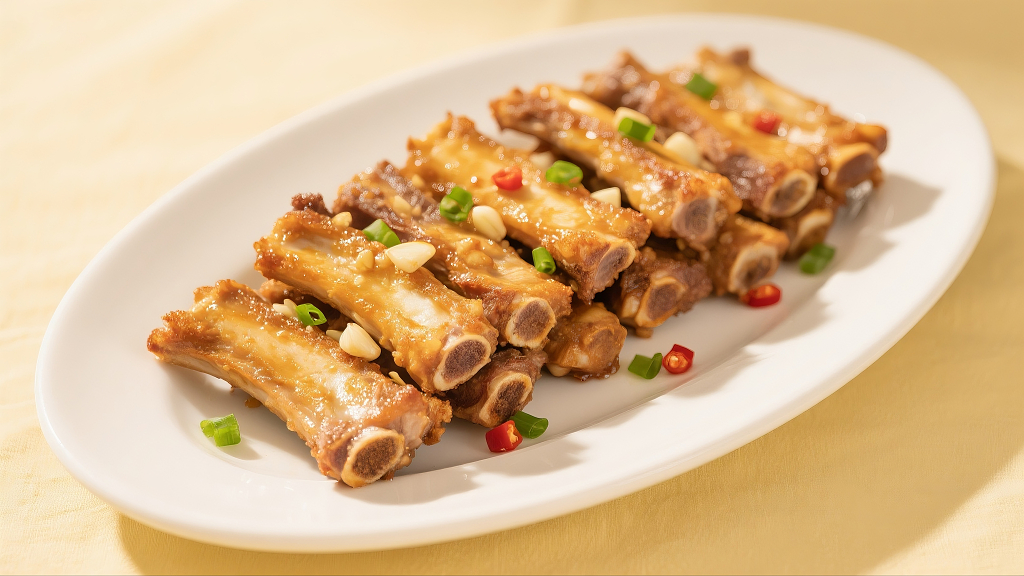 金牌蒜香排骨蒜香风叶排骨香炸排骨菜品菜单美味美食宣传