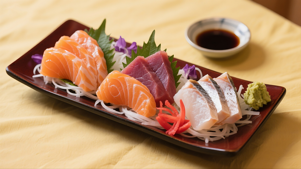 日式刺身拼盘三文鱼刺身金创鱼刺身拼盘美食美味菜品宣传