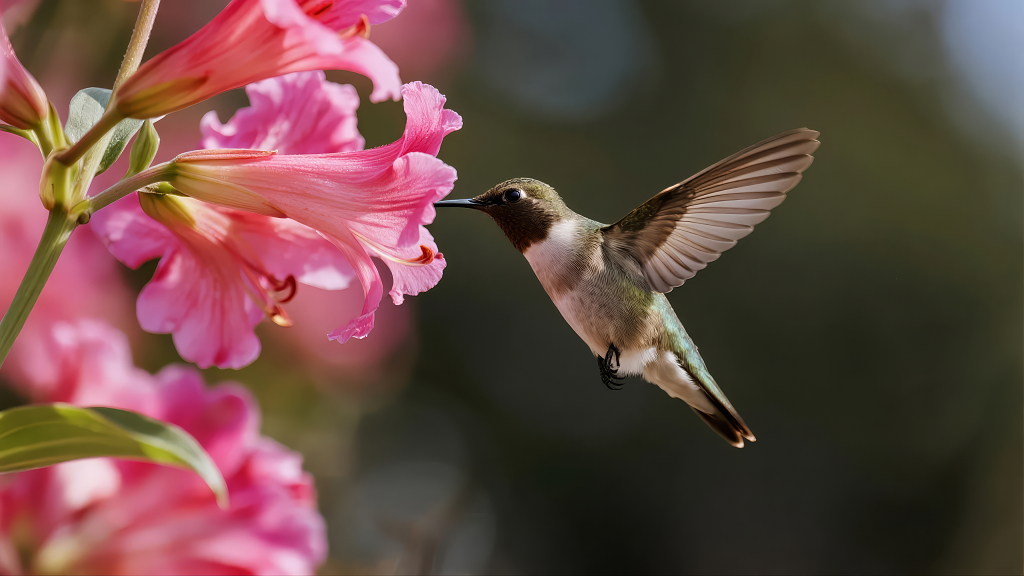 蜂鸟悬停采蜜的灵动唯美自然动物背景
