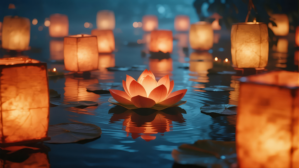 中元节放河灯祈福许愿传统习俗背景图