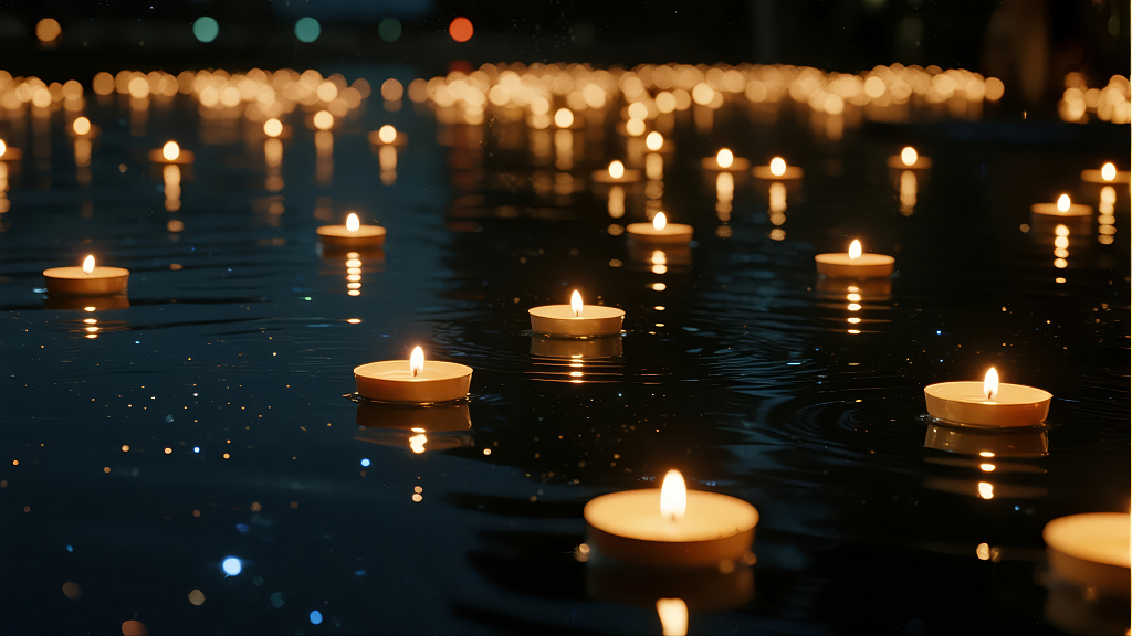 中秋节放河灯祈福许愿传统习俗背景图