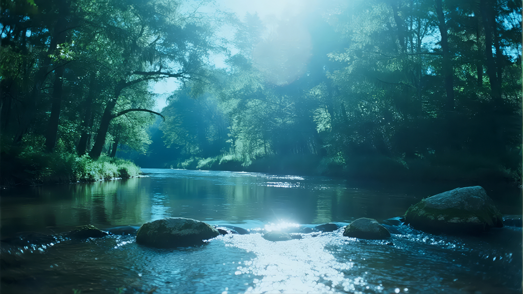 森林溪流的宁静与治愈系自然风光背景