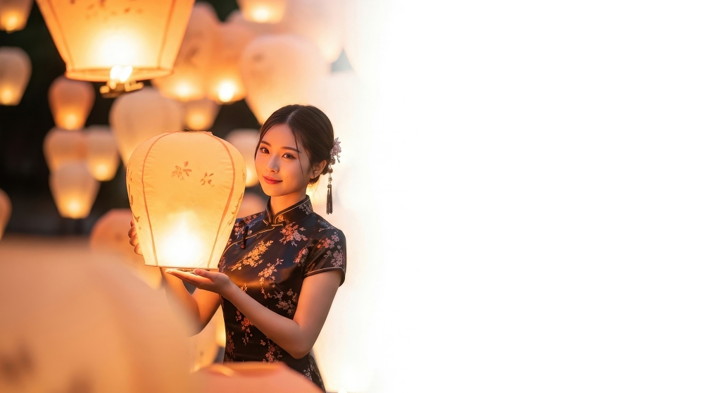 中秋节身着旗袍女子手持灯笼
