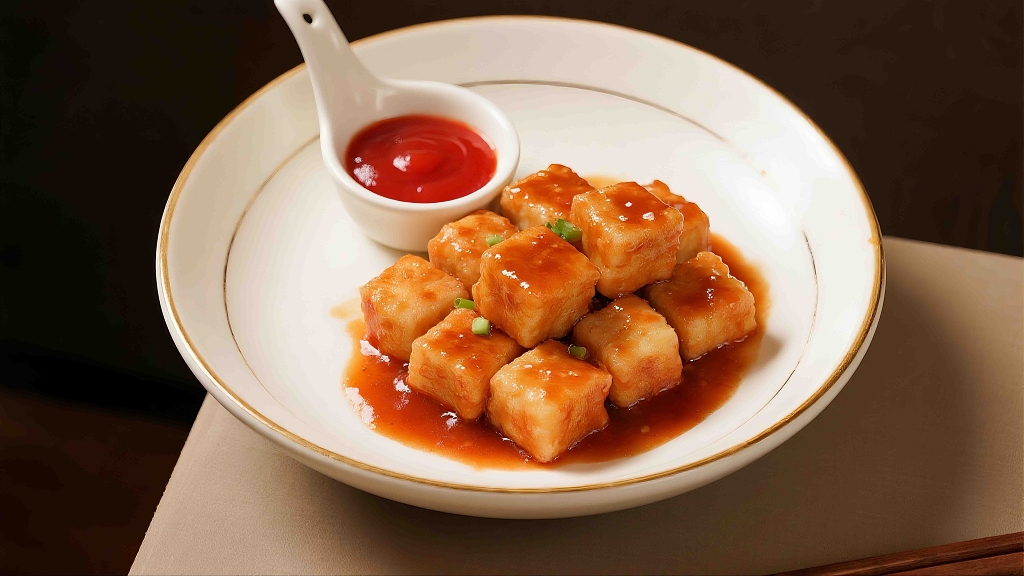 一个盘子里装着荔枝肉南方特色菜荔枝肉美食美味