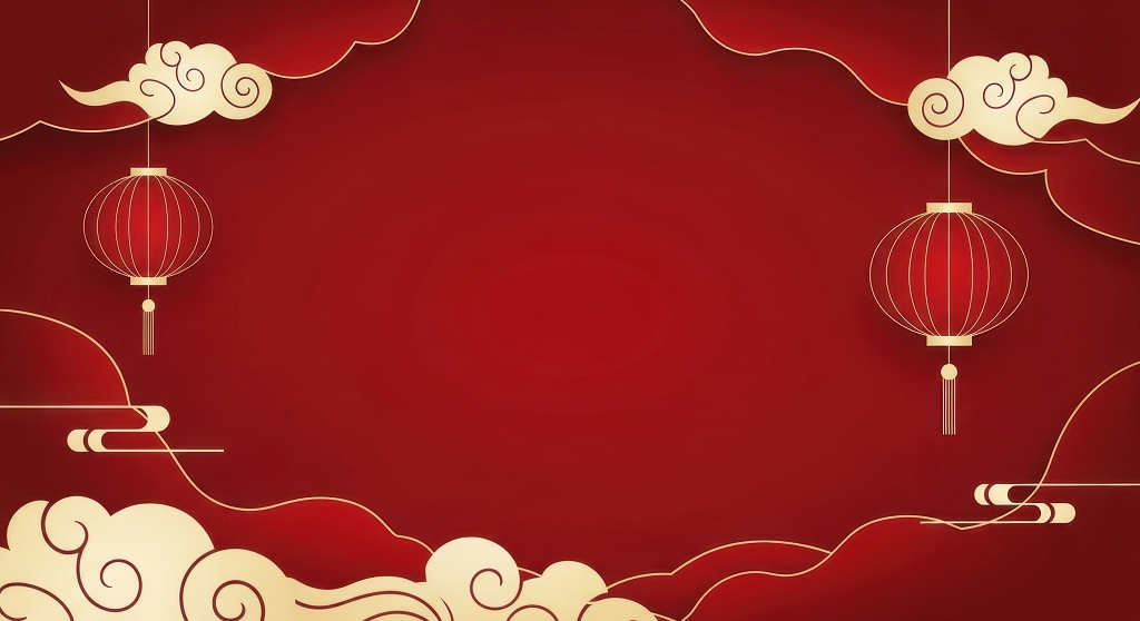 红色背景中式灯笼祥云图案