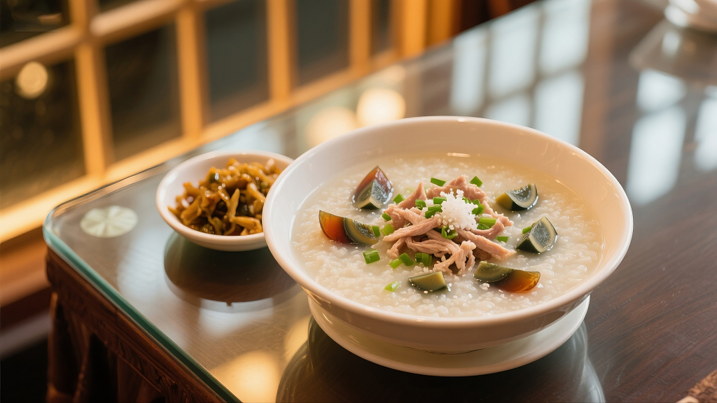 一个碗里放着皮蛋瘦肉粥美食美味