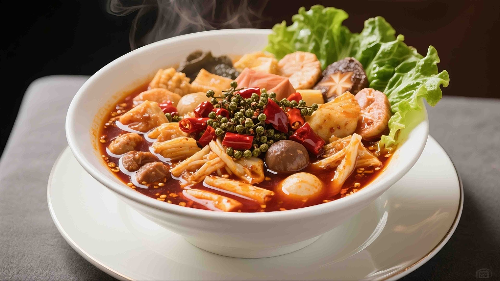 一碗刚出锅的麻辣烫冒菜美食美味