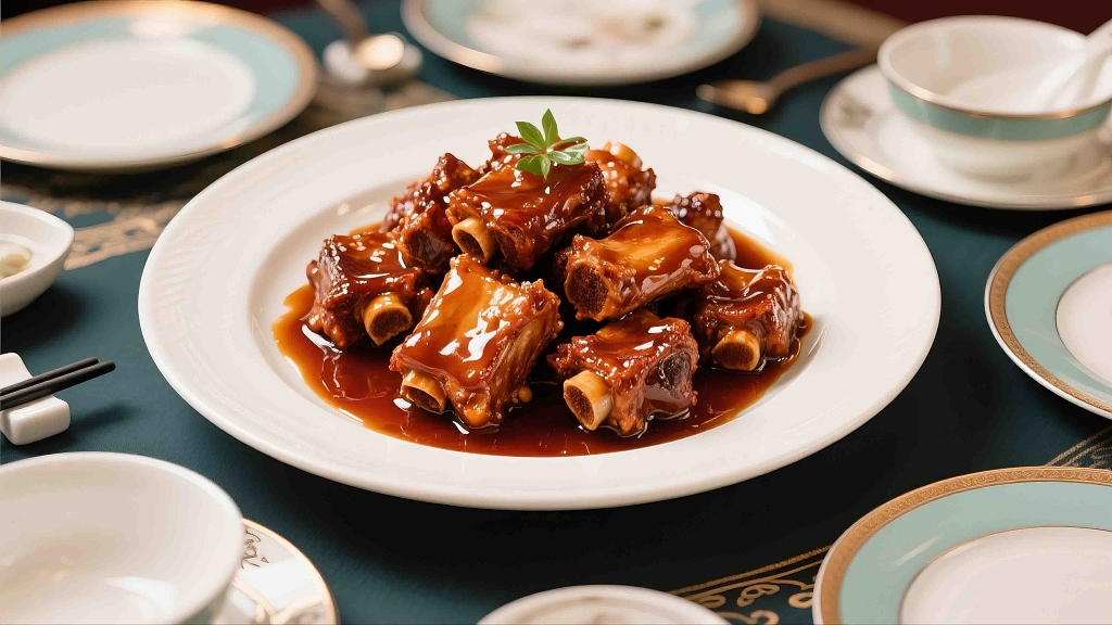 一盘美味的糖醋排骨美食美味