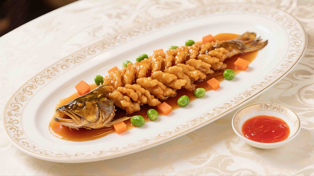 一盘美味的松鼠桂鱼鱼类海鲜美食美味