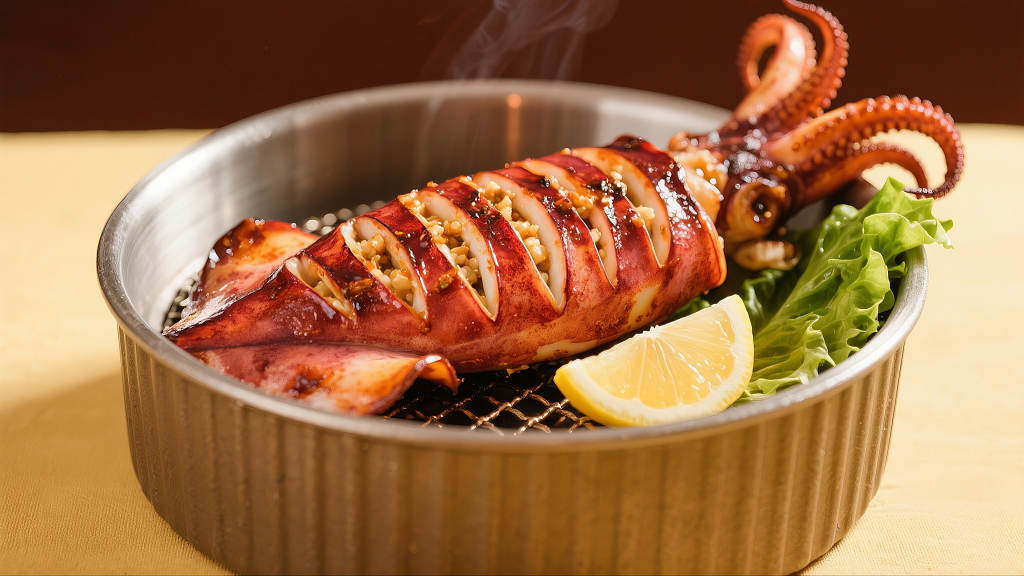 烤鱿鱼碳烤鱿鱼烤海鲜中餐烤鱿鱼西餐烤鱿鱼日料烤鱿鱼美食美味