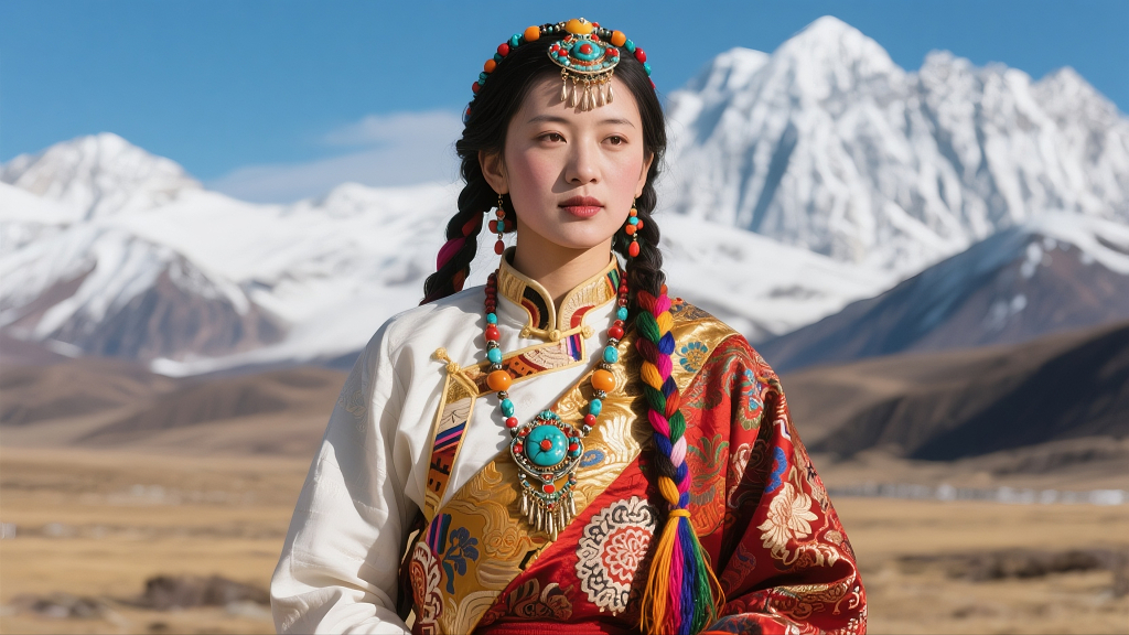 少数民族女子草原漫步