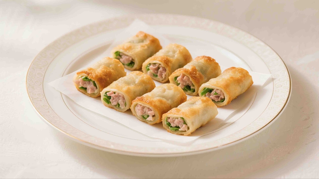 一盘美味的油炸春卷美食美味营养健康