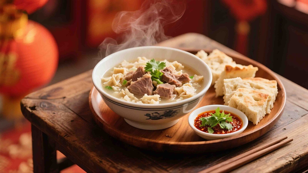 一盘美味的西安羊肉泡馍美食美味