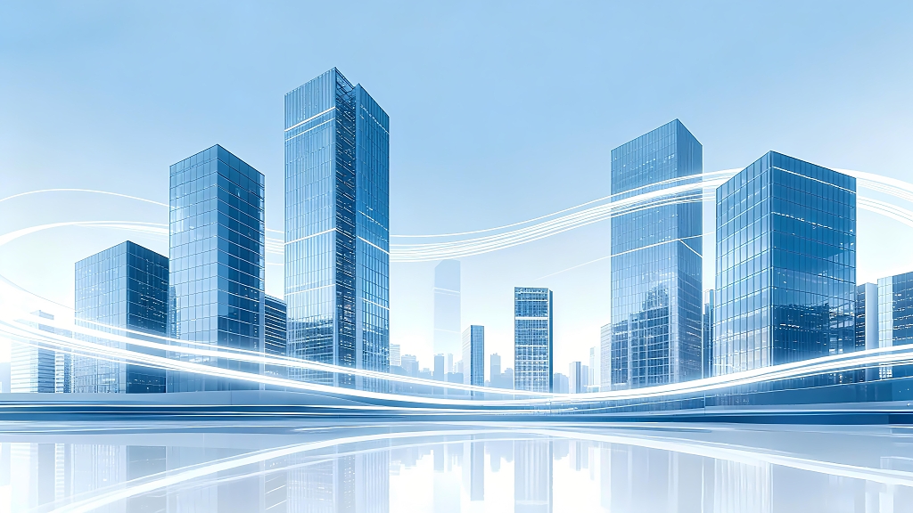 蓝色场景大气城市光效商务合作展板背景