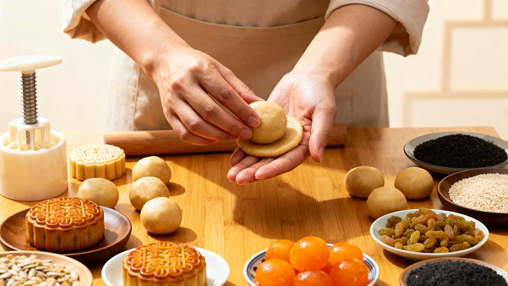 正在制作月饼的过程手工月饼美食美味