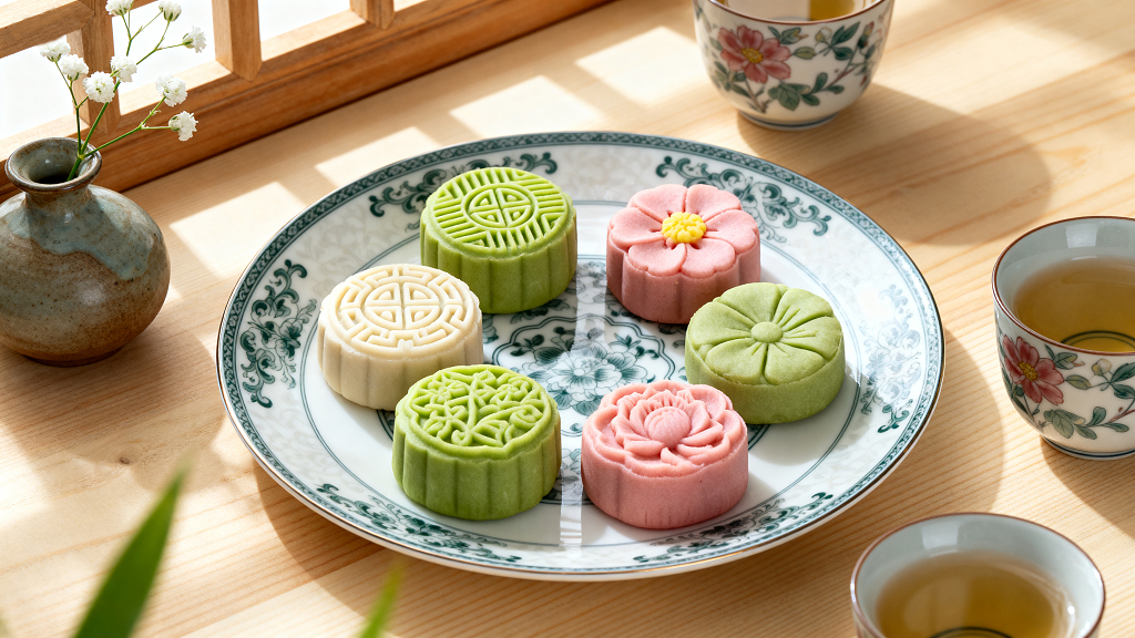 一盘美味的中式茶点月饼美食美味