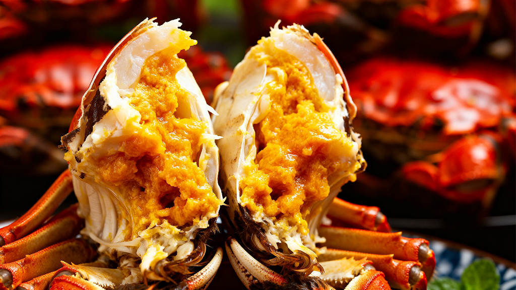 大闸蟹蟹黄满满特写美食美味大闸蟹螃蟹