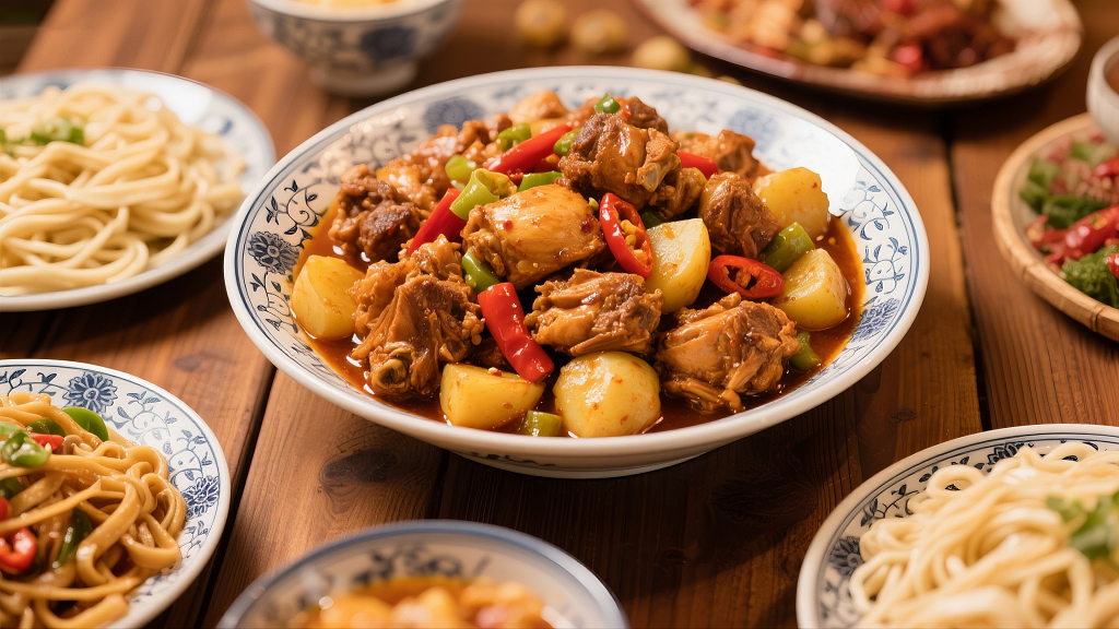 一盘美味的大盘鸡美食美味下饭有食欲