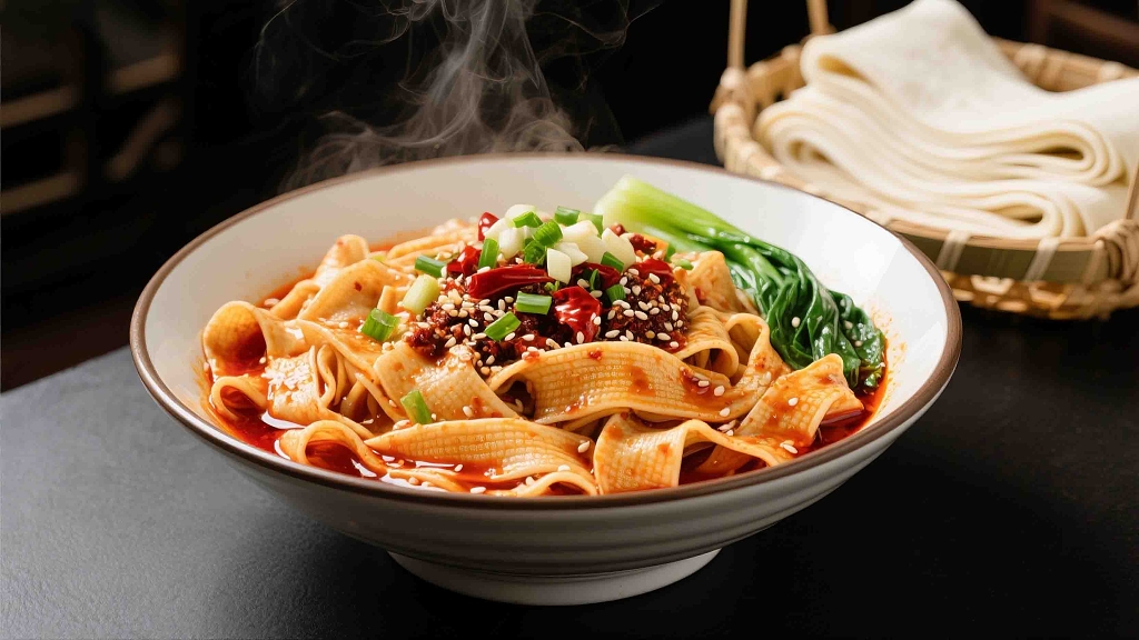 一大碗油泼裤带面美食美味面条油泼面