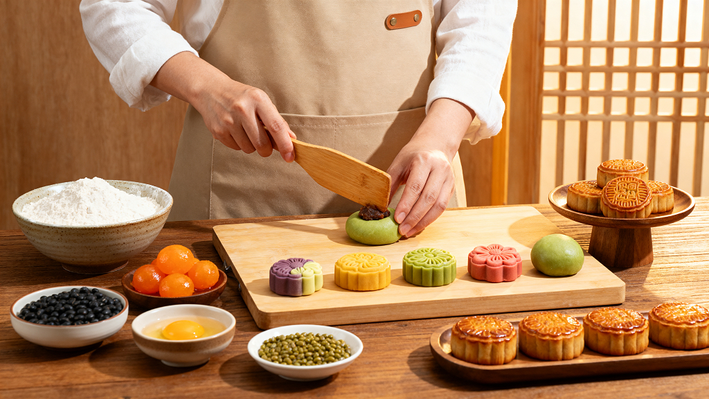 传统手工月饼制作过程美食美味