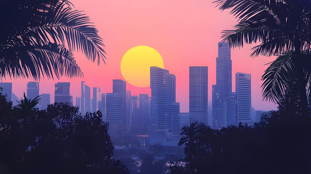 城市天际线与落日景象