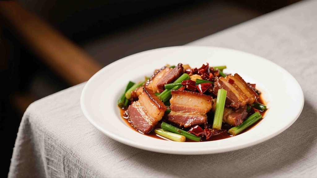 一盘美味的回锅肉五花肉猪肉