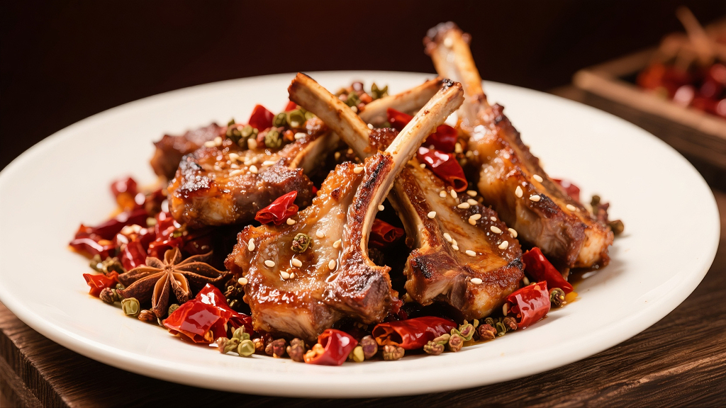 一盘美味的辣烤小羊排美食美味羊肉