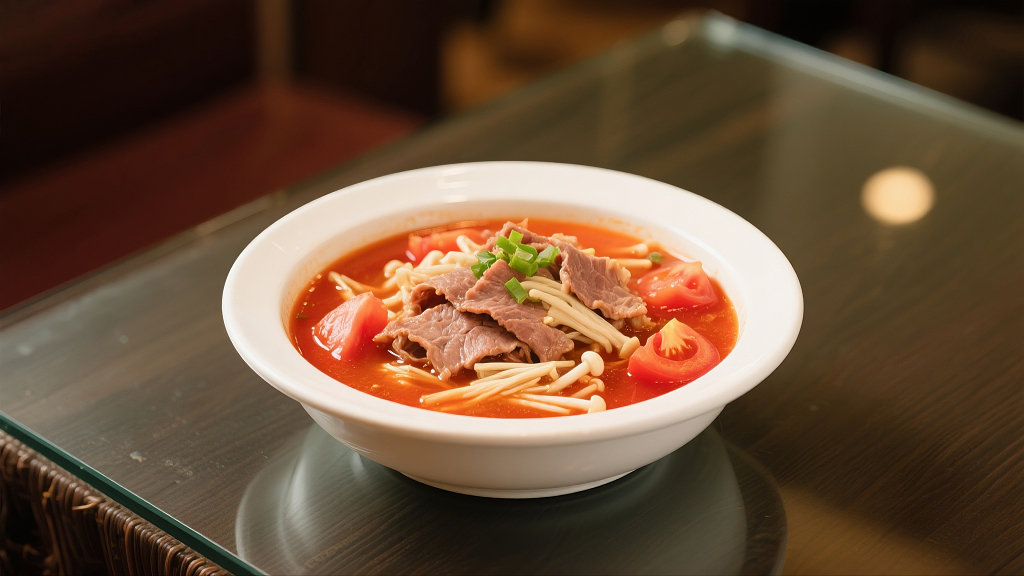 番茄肥牛金针菇美食美味下饭开胃