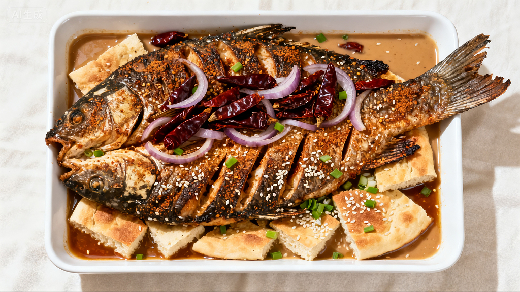 西北孜然烤鱼美食美味海鲜鱼类