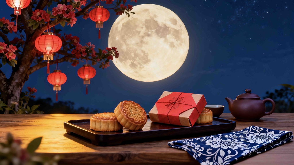 中秋赏月吃月饼圆圆的月亮团圆