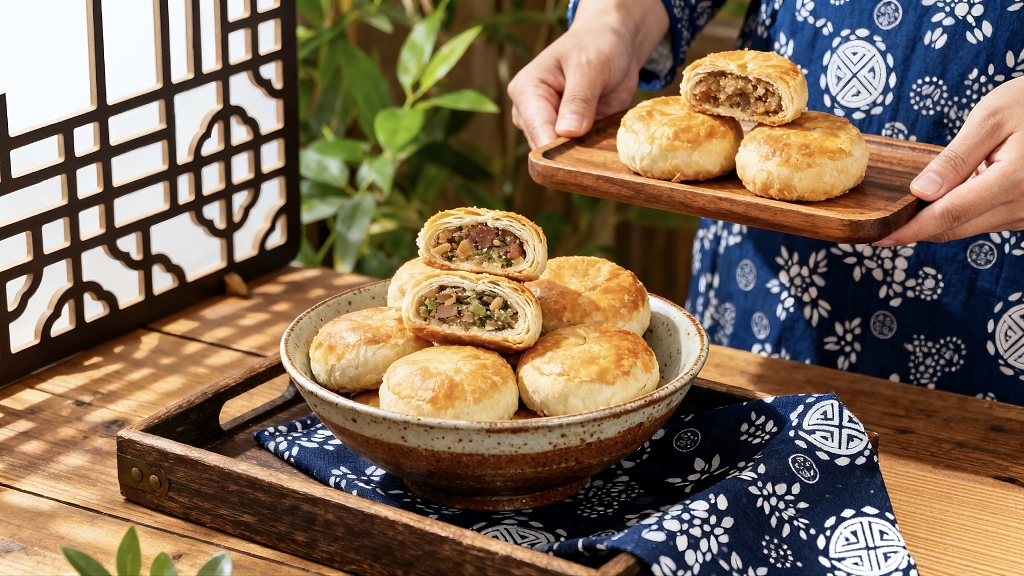 一双手端着新鲜做好的月饼美食美味中秋美食