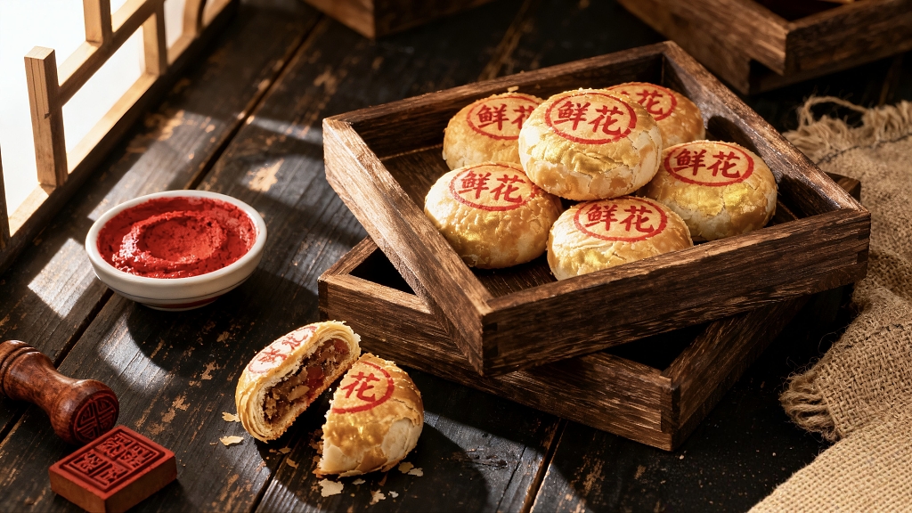 木质托盘里有刚做好的月饼