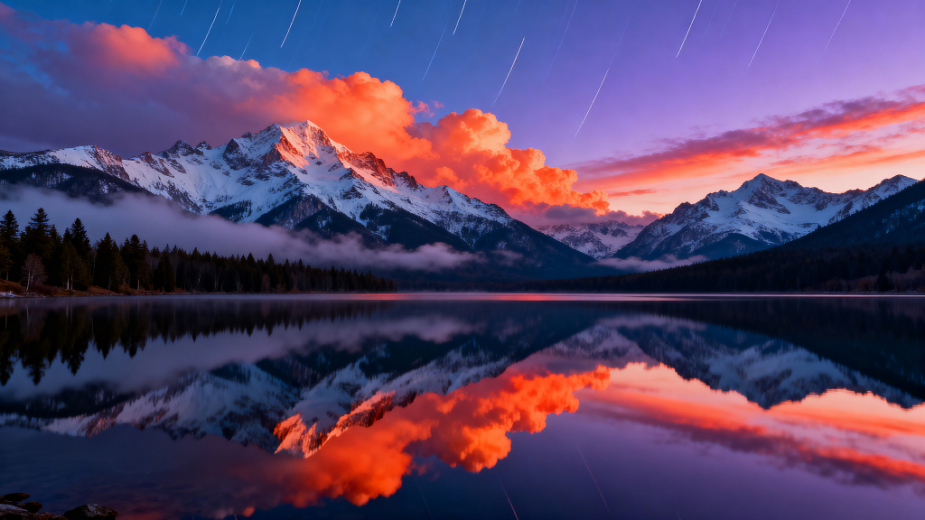 雪山湖泊晚霞山水倒影高原风光雪山风景湖泊晚霞摄影海报设计