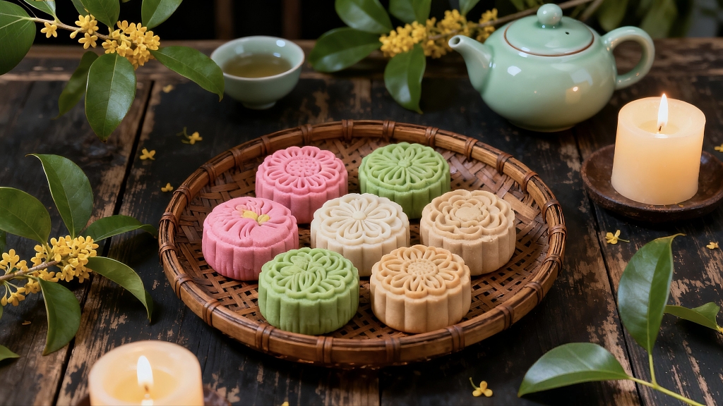 一盘彩色月饼传统美食节日美食