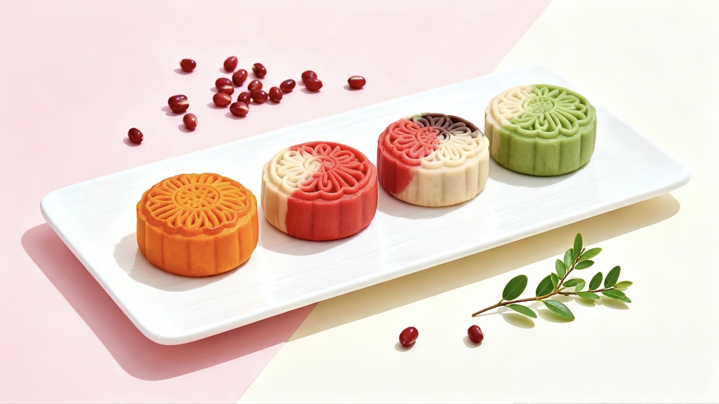 一盘美味的冰皮月饼彩色月饼中秋美食传统美食