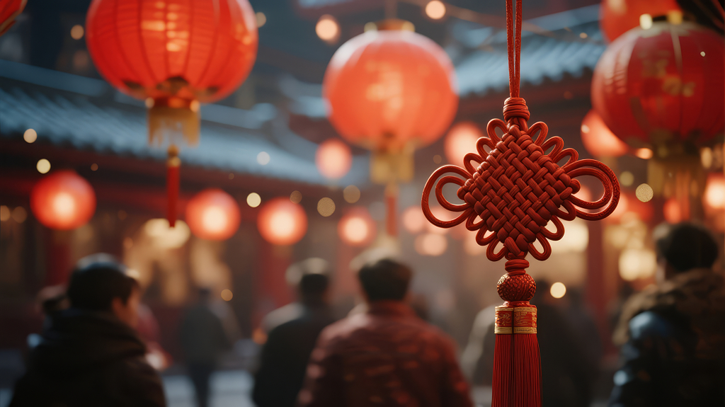 春节结灯笼庙会热闹喜庆背景图