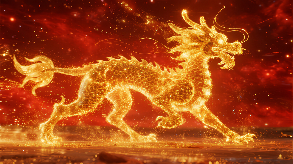 年会盛典金色祥龙粒子震撼特效背景