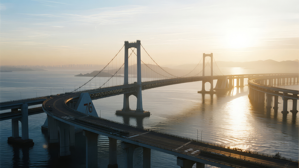 国庆节跨海大桥日出壮丽发展背景