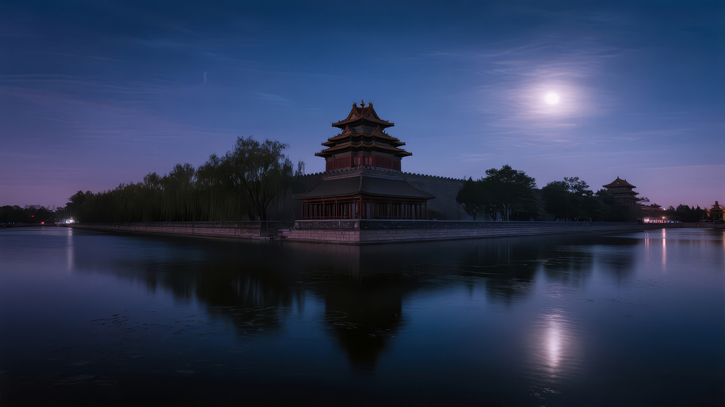 中秋节故宫角楼月夜宁静古风背景