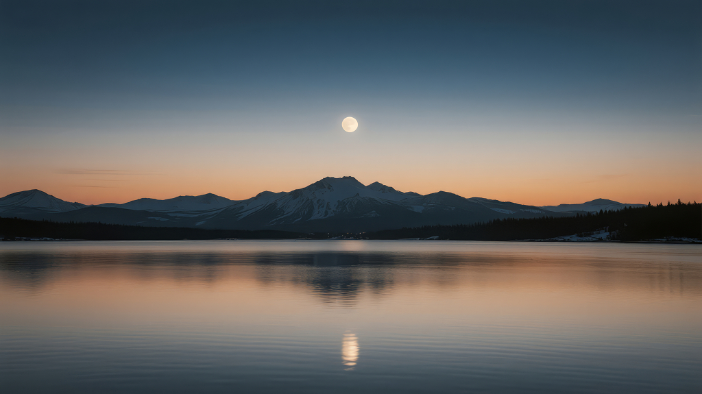 中秋节雪山皓月湖面倒影宁静唯美背景