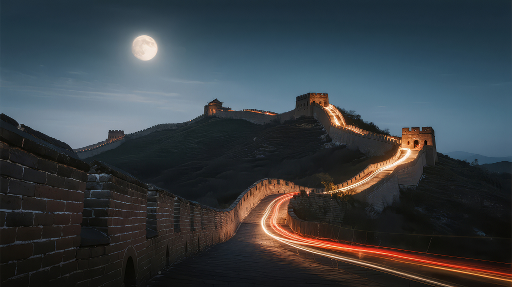 中秋节长城月夜壮阔史诗感背景图
