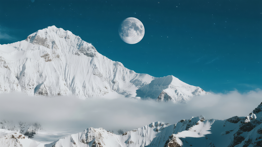 中秋节雪山之巅皓月史诗感壮阔背景