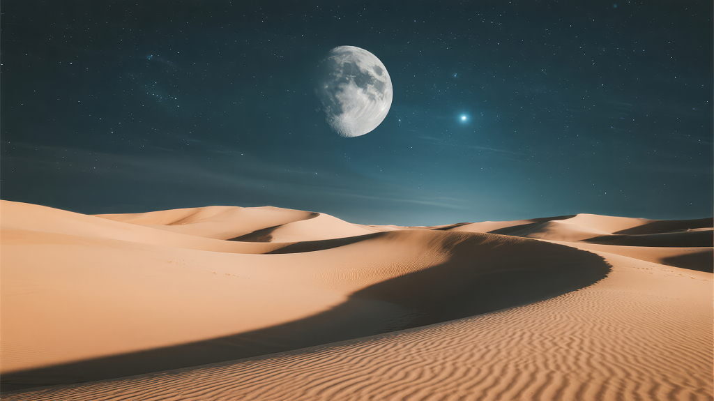 中秋节沙漠月亮星空浩瀚意境背景