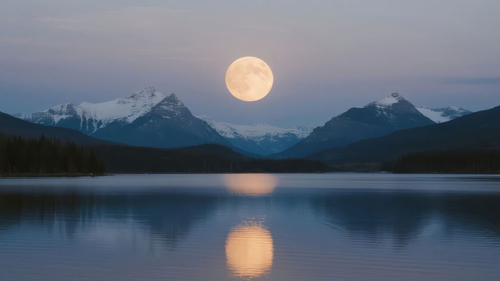 中秋节雪山湖泊月亮宁静唯美背景