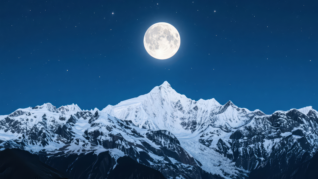 中秋节雪山月亮星空壮丽意境背景